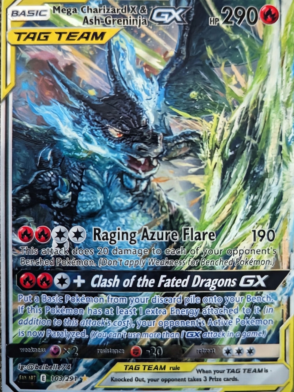 Mega Charizard X & Ash-Greninja GX Tag Team Card - Blue